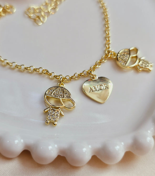 Pulseira com 2 meninos banhada à ouro 18k