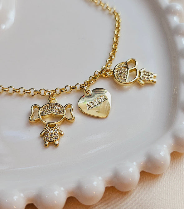 Pulseira com casal banhada à ouro 18k