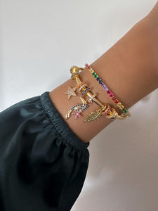 Bracelete com zirconias coloridas banhado à ouro 18k