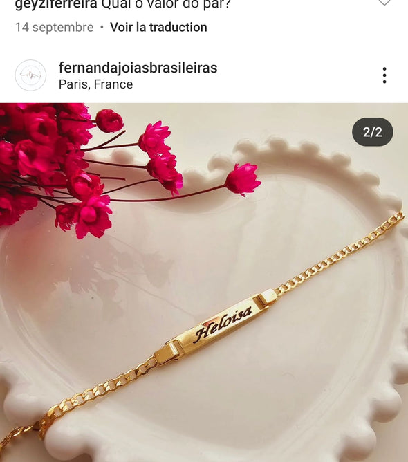 Pulseira infantil classica para gravar nome banhada à ouro 18k