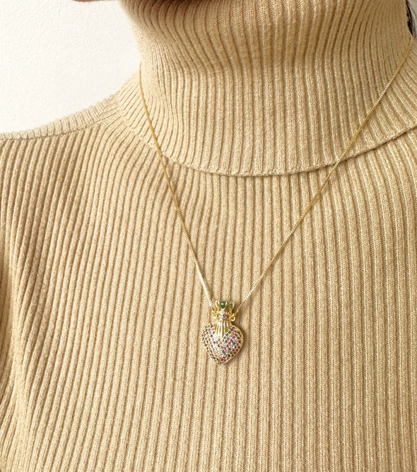 Colar perfumeiro fake cravejado com zircônia colorida banhado a ouro 18K